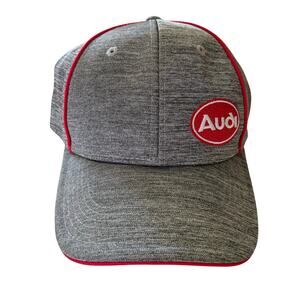 Audi Automotive Heather Gray Red Adjustable Strap Hat Cap 4 Rings Luxury Cars